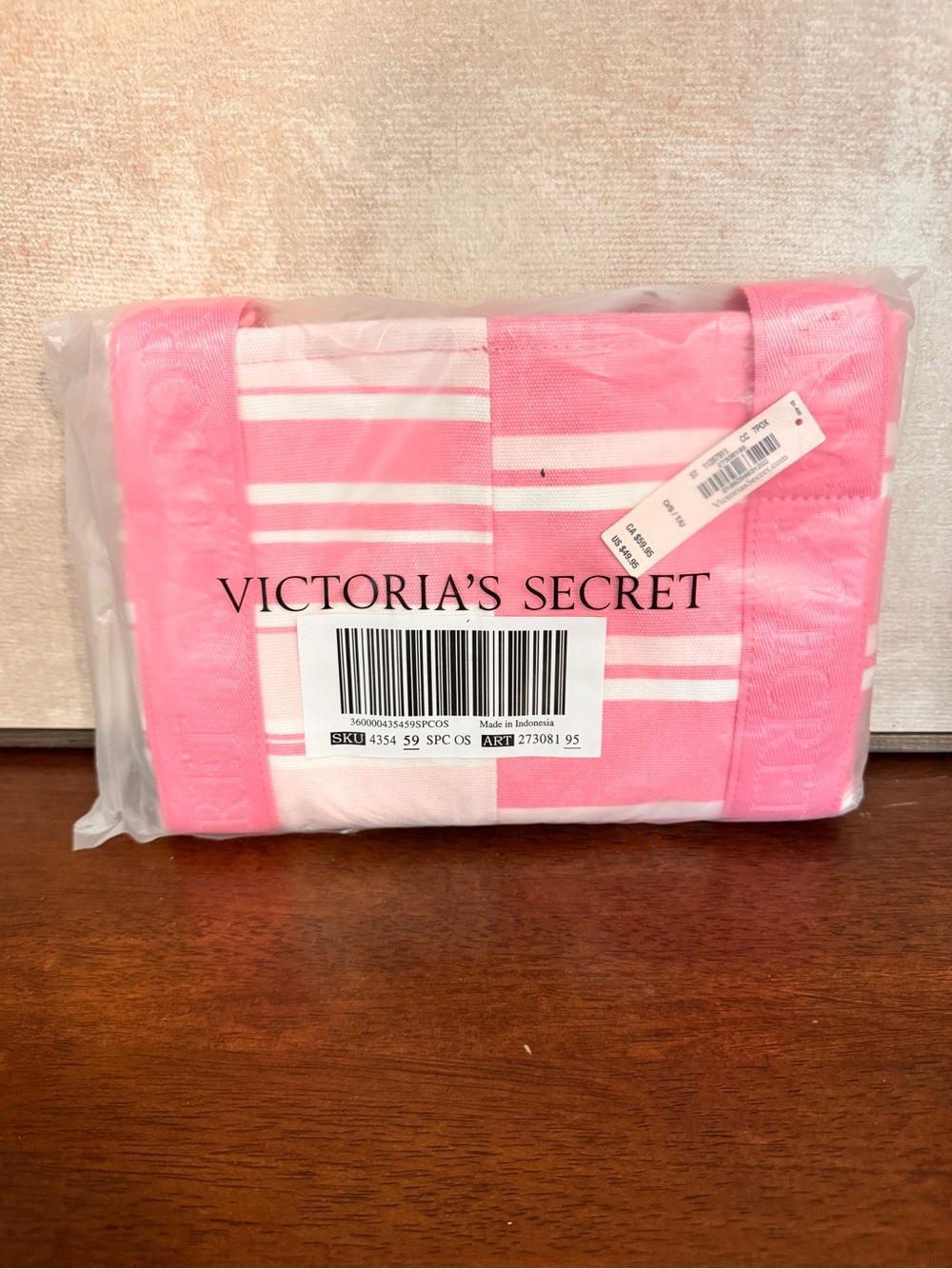Victoria's Secret Pink and White Striped Foldable Tote